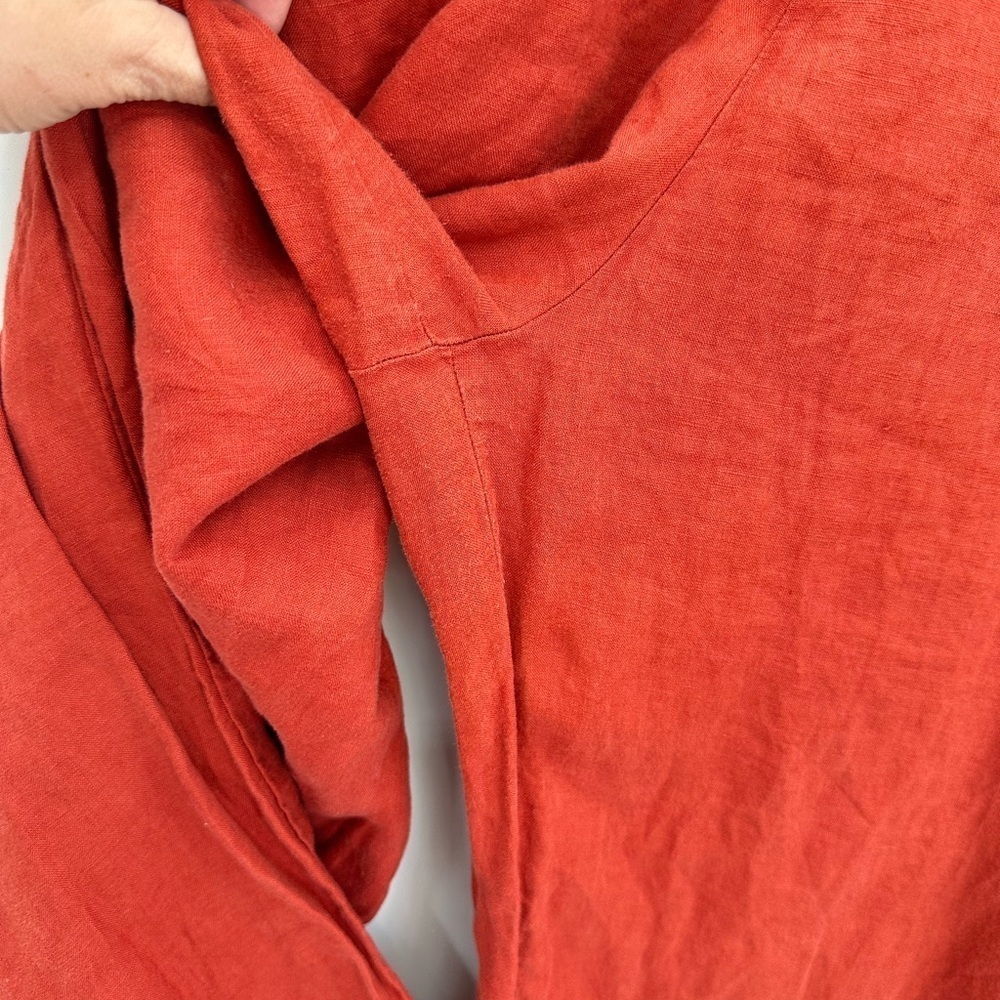4OUR DREAMERS Linen wide leg burnt orange pull on woman Lagonlook boho capri L - Picture 5 of 14